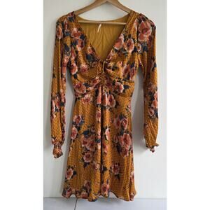 Free People Morning Light Multicolor Floral Long Sleeve V-Neck Mini Dress Size 2